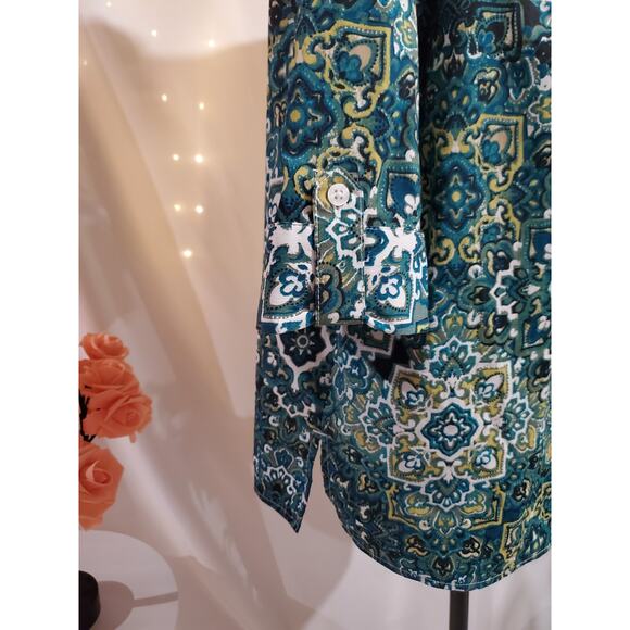 Catherines Mandala Button Up 1/2 Sleeve Top Womens Plus Size 2X Paisley Boho - Picture 6 of 12